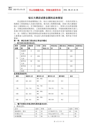 大酒店试营业期间总体策划
