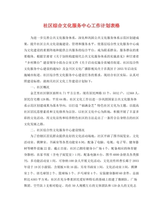 社区综合文化服务中心工作计划表格 