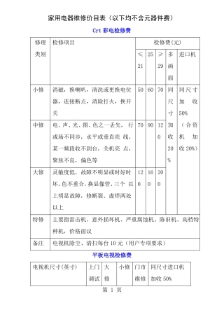 家电维修价目