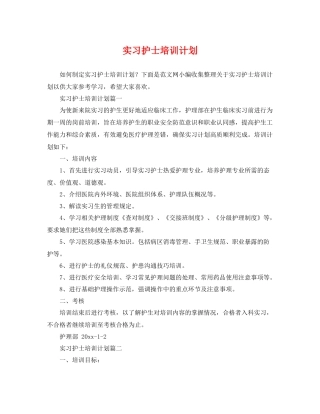 实习护士培训计划 