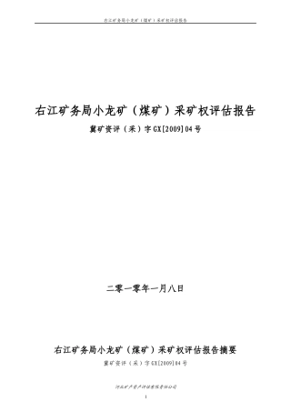 右江矿务局小龙矿(煤矿)采矿权评估报告