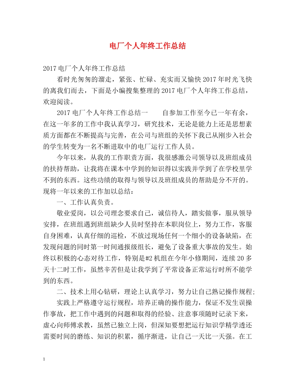 电厂个人年终工作总结 _第1页