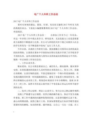 电厂个人年终工作总结 