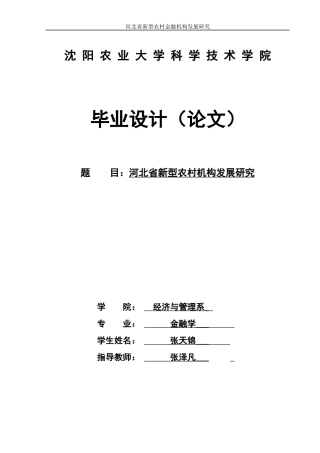 新型农村金融机构发展研究报告