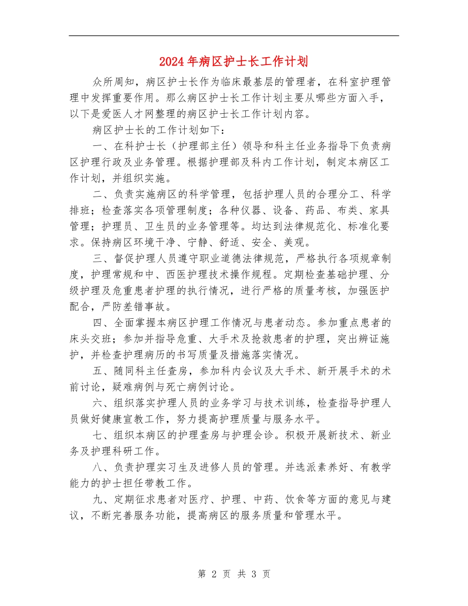 2024年病区护士长工作计划_第2页