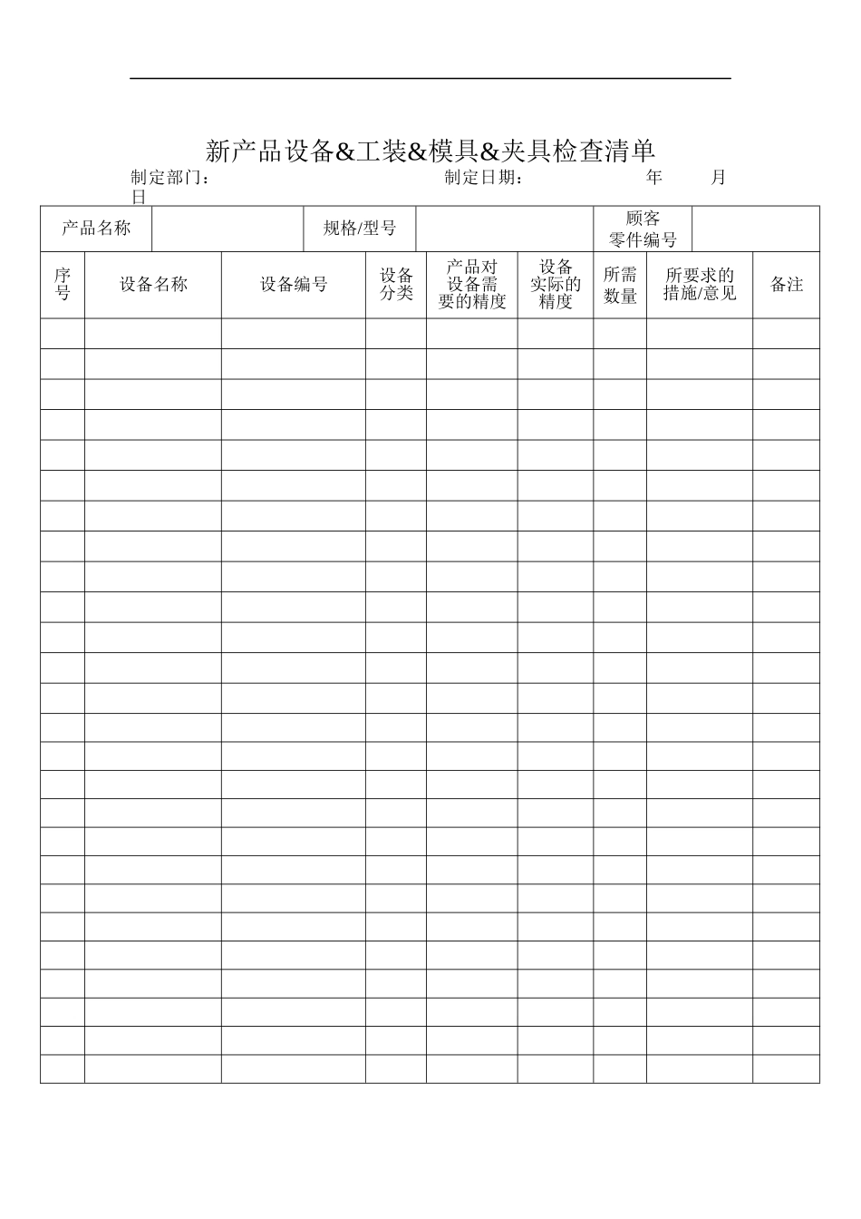 新产品设备&工装&模具&夹具检查清单_第1页