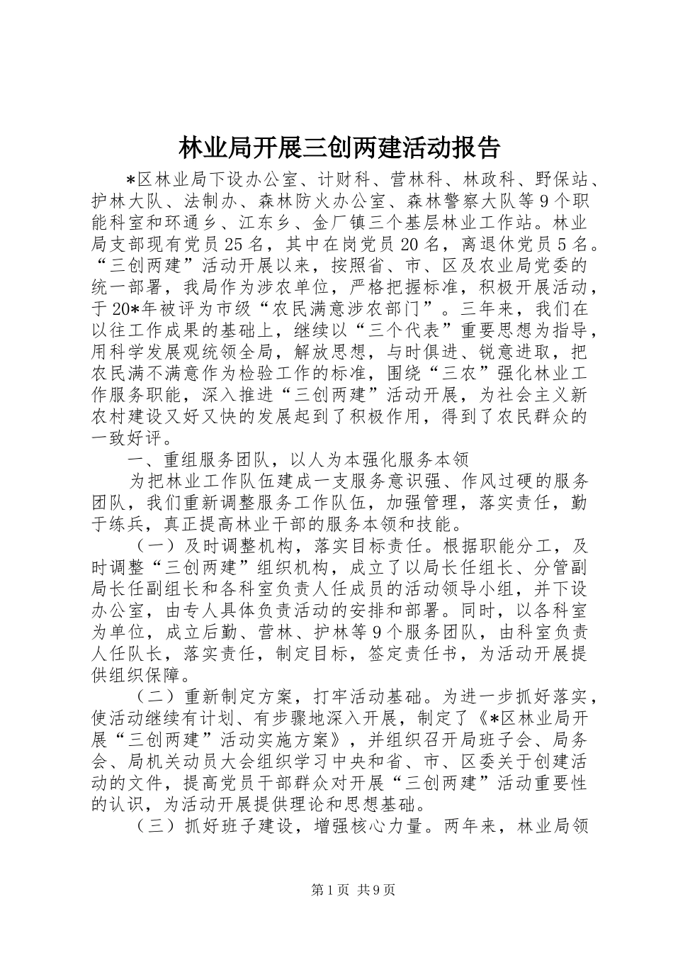 林业局开展三创两建活动报告_第1页