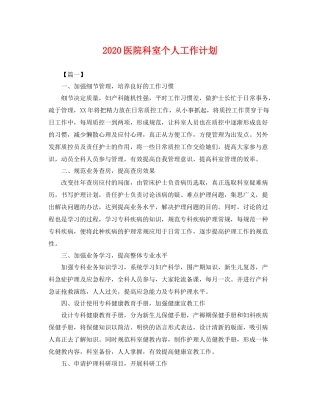 医院科室个人工作计划 