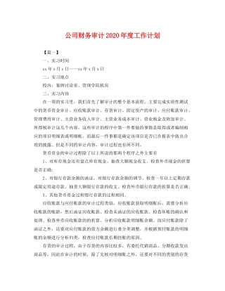 公司财务审计年度工作计划 
