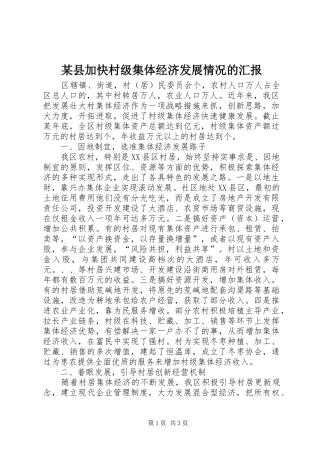 某县加快村级集体经济发展情况的汇报
