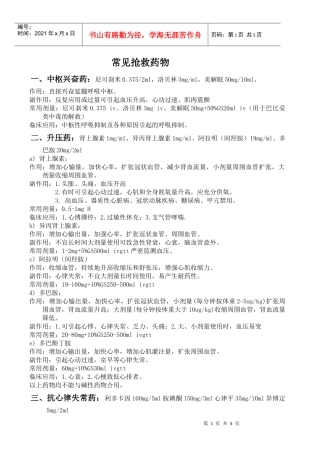 常见抢救药物