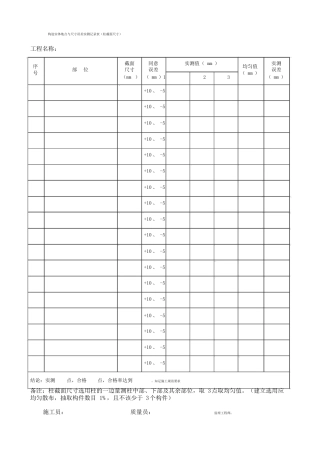 结构实体位置与尺寸偏差测量原始记录