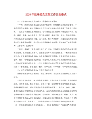 2020年政法委党支部工作计划格式 