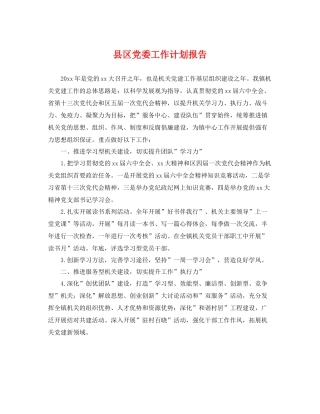 县区党委工作计划报告 
