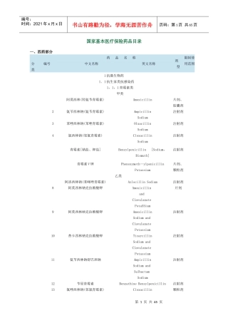 国家基本医疗保险药品目录