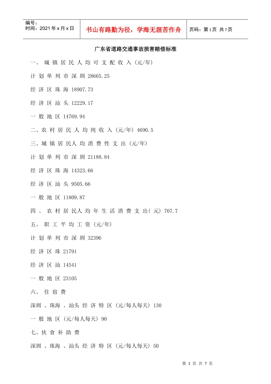 广东省道路交通事故损害赔偿标准_第1页