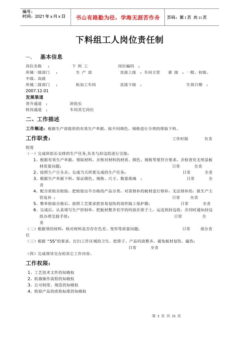家具厂各工序岗位责任制_第1页