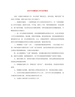 2020年乡镇民政工作计划书格式 