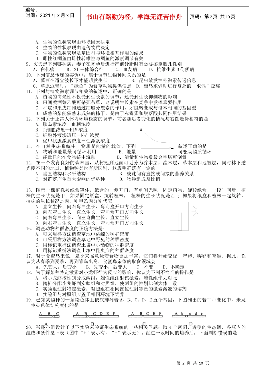 广州市海珠区生物高考调研试题_第2页