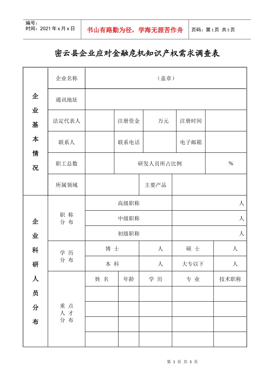 密云县企业应对金融危机知识产权需求调查表doc-密云科技_第1页