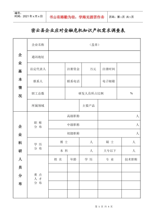 密云县企业应对金融危机知识产权需求调查表doc-密云科技