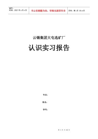 大屯选矿厂实习报告