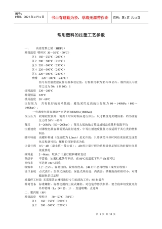 常用塑料的注塑工艺参数