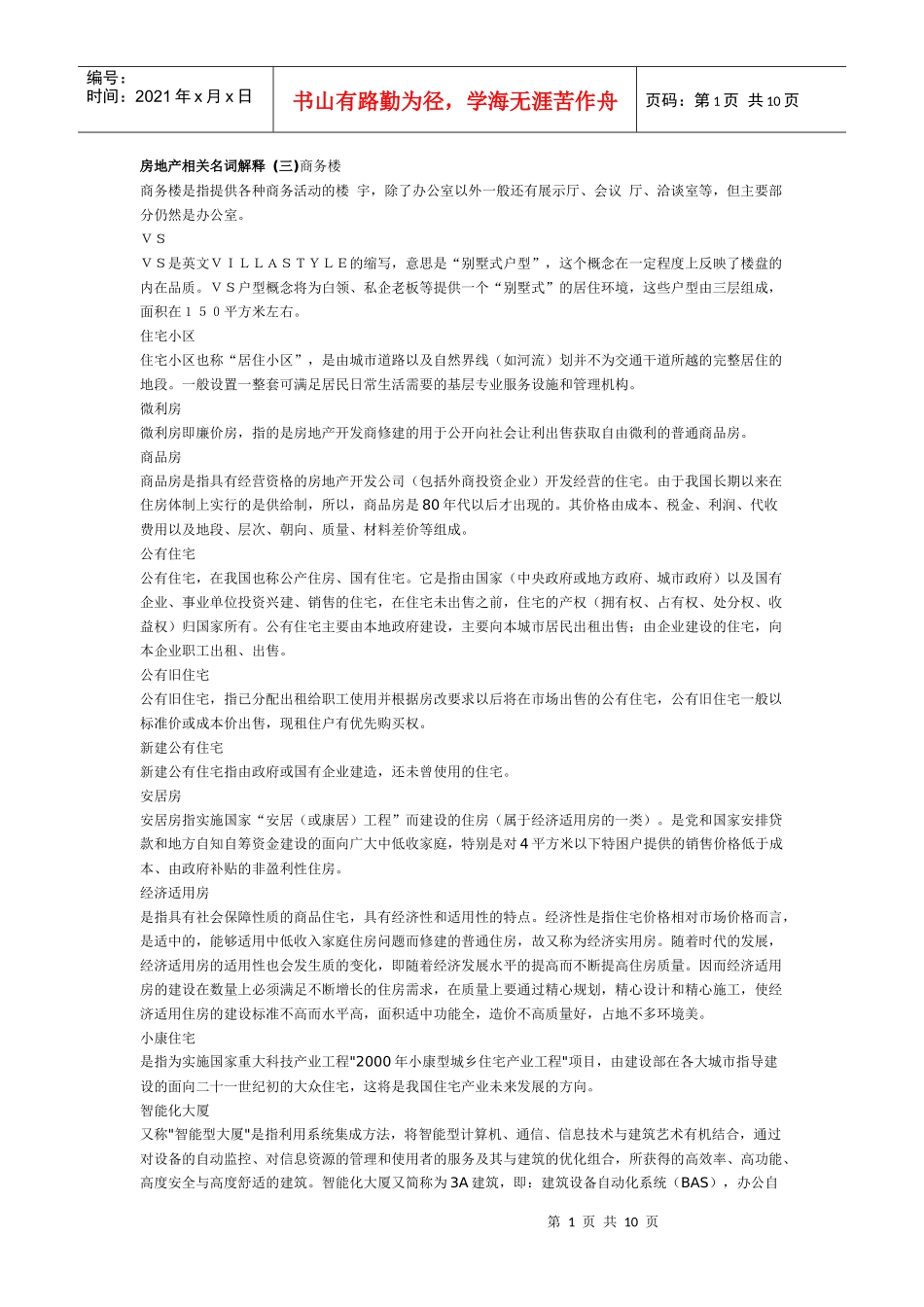 房地产相关名词解释_第1页