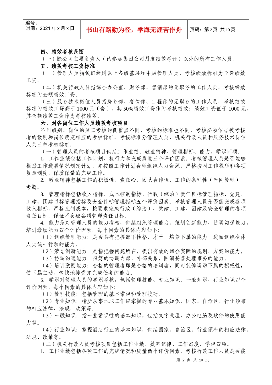 国际酒店月度绩效考核规定_第2页