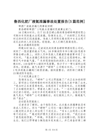 鲁西化肥厂液氨泄漏事故处置报告[5篇范例]