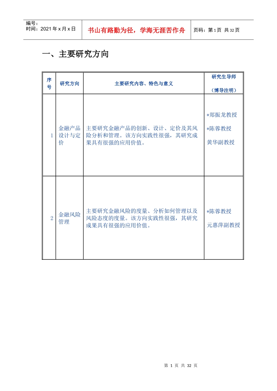 厦门大学金融系金融工程专业(教科类)硕士研究生培养方案_第1页