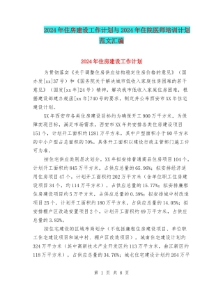 2024年住房建设工作计划与2024年住院医师培训计划范文汇编