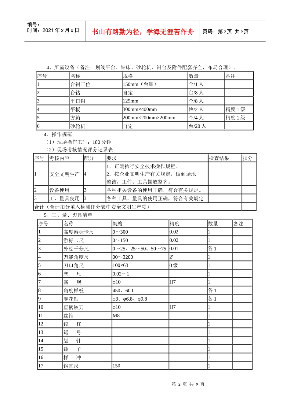 宁波市中等职业学校机械专业技能统考方案(工具钳工)_第2页