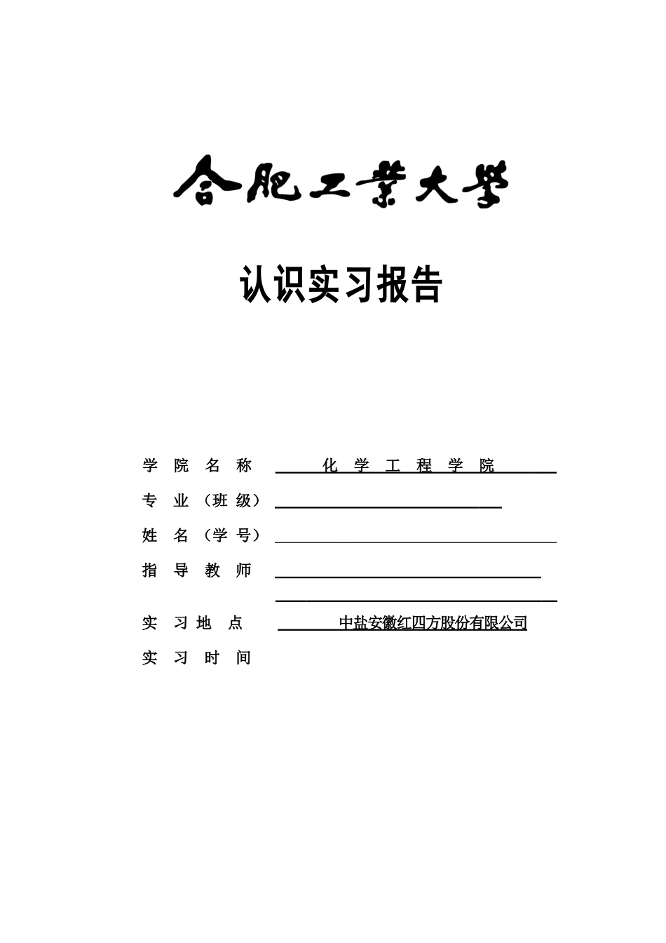合工大化工专业实习报告_第1页