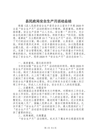 县民政局安全生产月活动总结