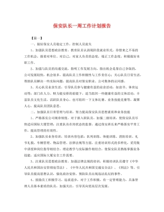 保安队长一周工作计划报告 