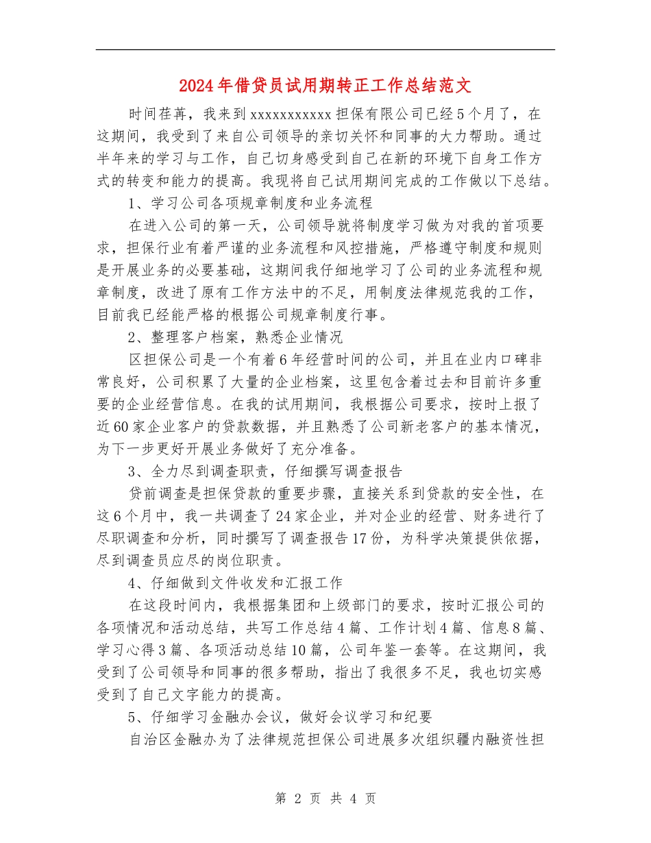 2024年借贷员试用期转正工作总结范文【新版】_第2页