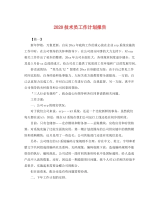 技术员工作计划报告 