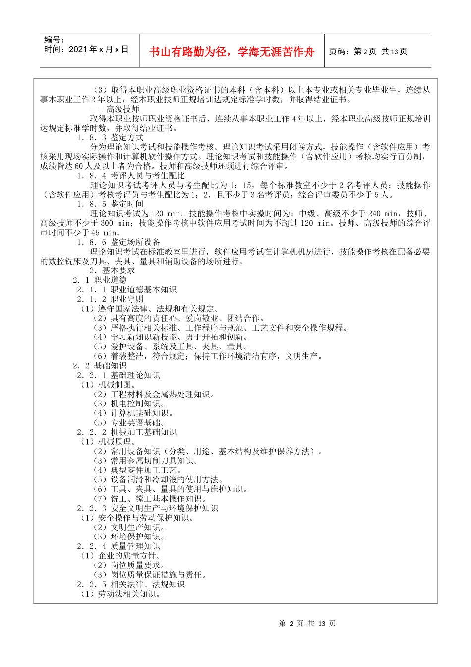 数控铣工国家职业标准_第2页