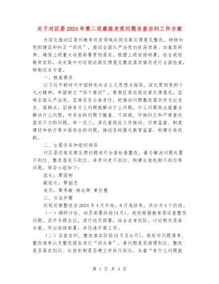 关于对区委2024年第二巡察组发现问题自查自纠工作方案