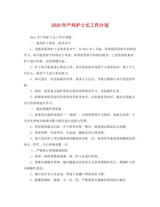 2020年产科护士长工作计划 