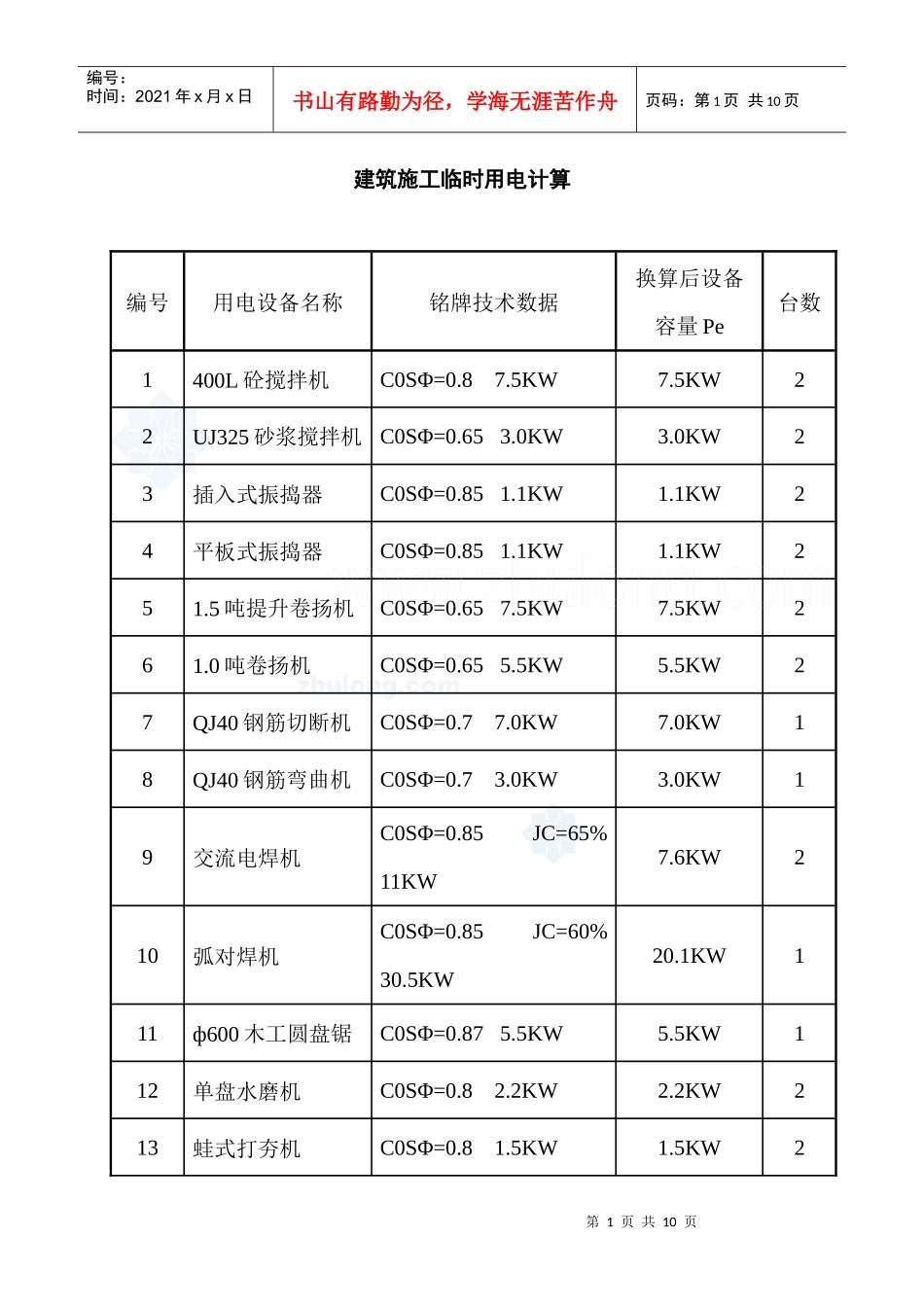 建筑施工临时用电计算小结_secret_第1页
