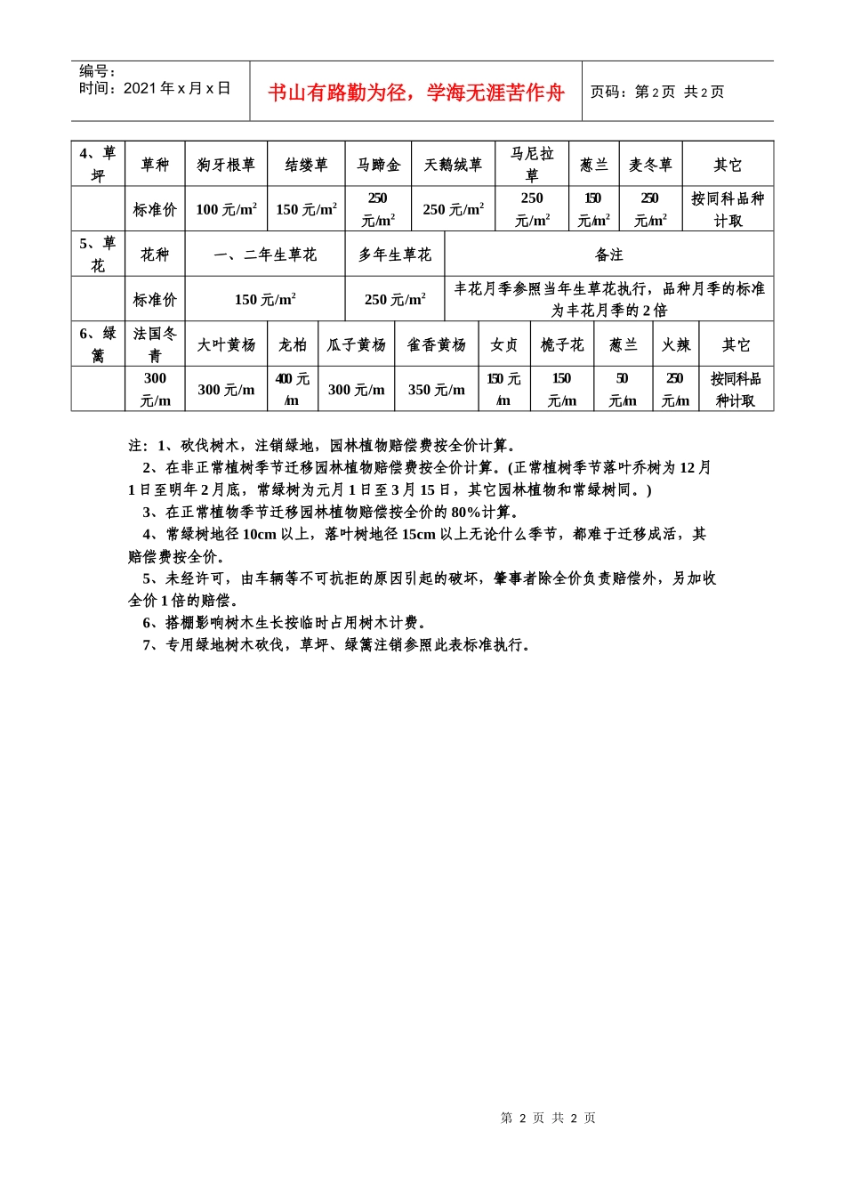 损坏园林绿化植物赔偿标准价目表doc-损坏园林绿化植物赔_第2页