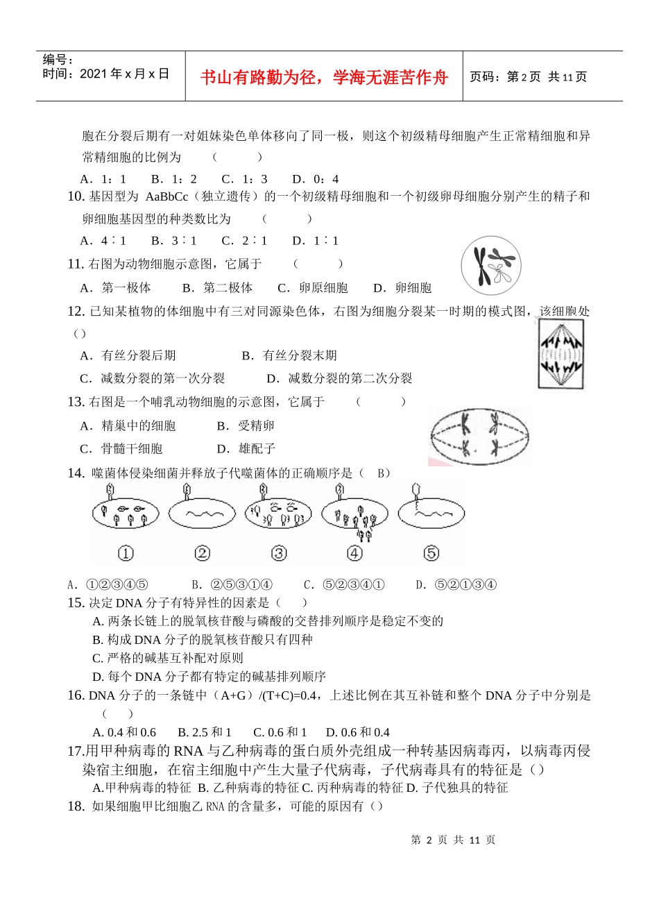 惠来慈云实验中学生物试卷（必修21～4章）_第2页