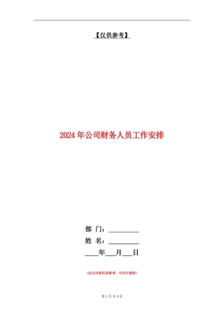 2024年公司财务人员工作安排
