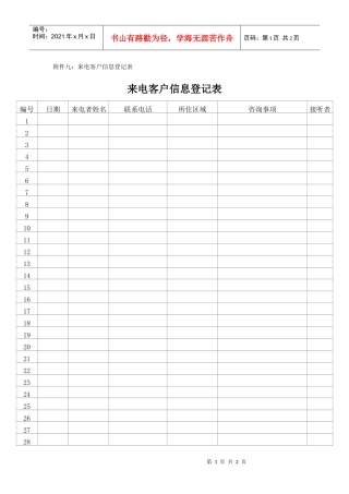房地产项目来电客户信息登记表-模板