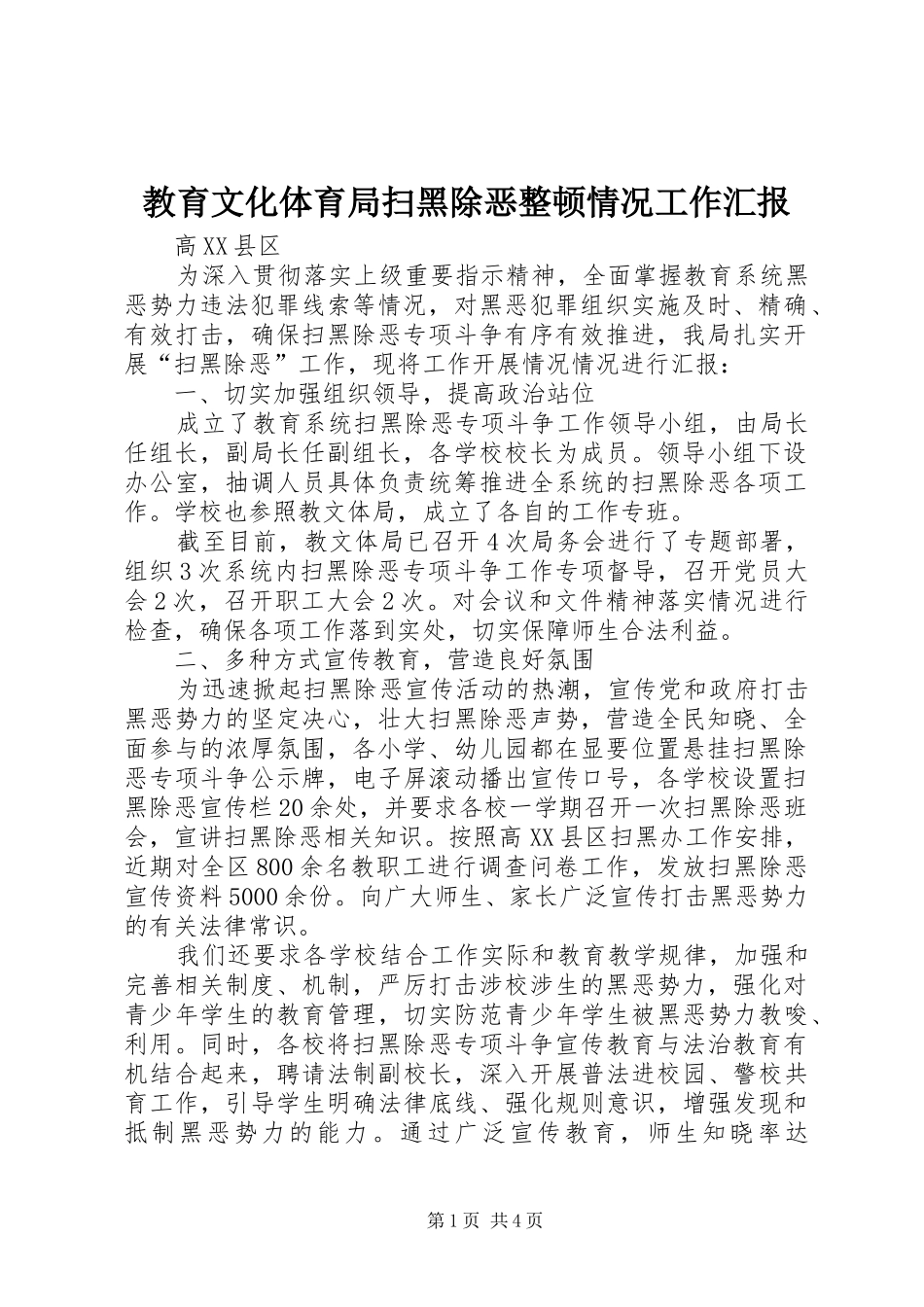 教育文化体育局扫黑除恶整顿情况工作汇报_第1页
