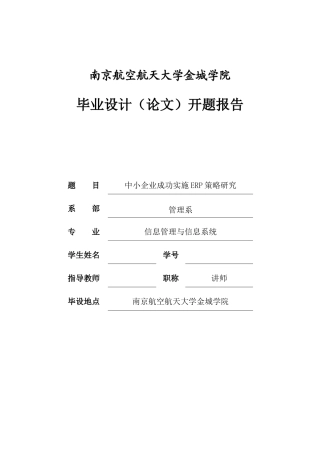 中小企业成功实施ERP策略研究--开题报告