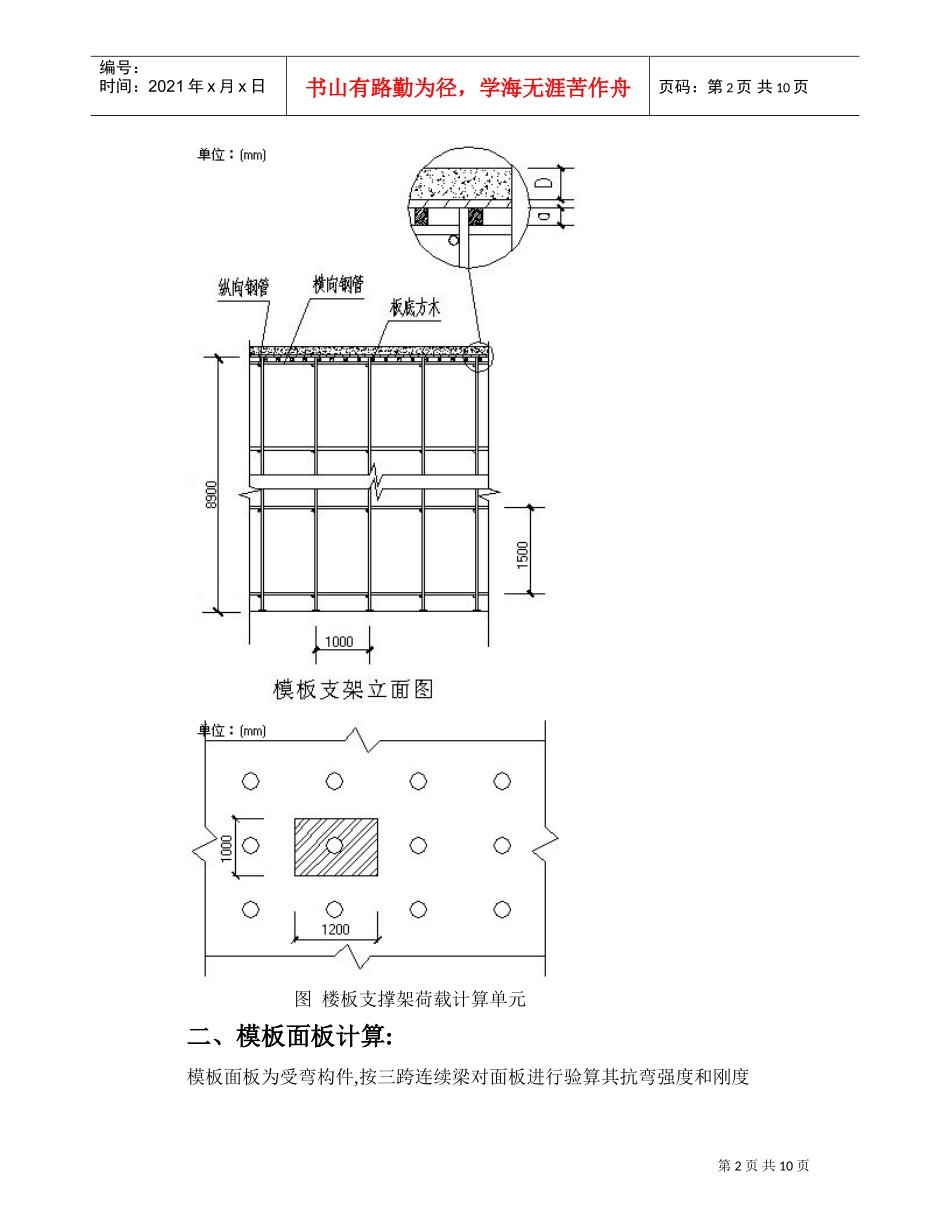 厂房工程高支撑模板施工组织设计方案（8.9m）(DOC11页)_第2页