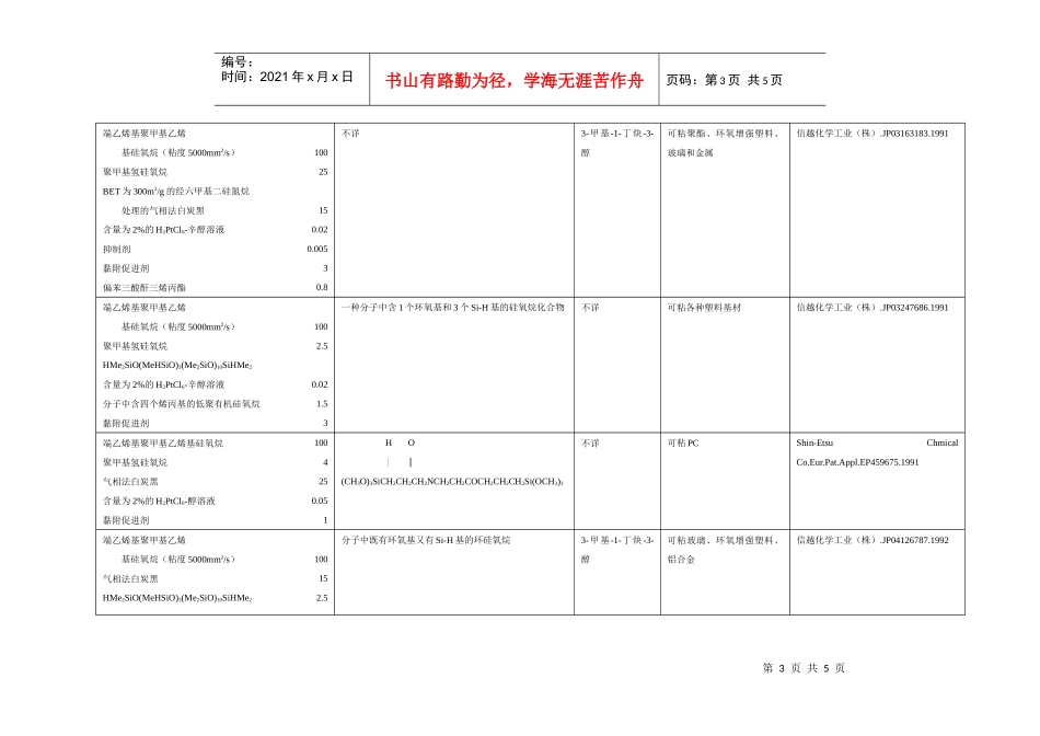 国外加成型液体硅橡胶类胶黏剂配方及性能_第3页